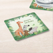 サファリ動物の誕生日パーティースクエア紙コースター スクエアペーパーコースター (アングル)