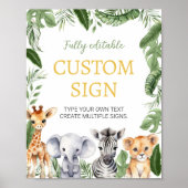 サファリ動物の誕生日パーティーテーブルの看板 ポスター (正面)