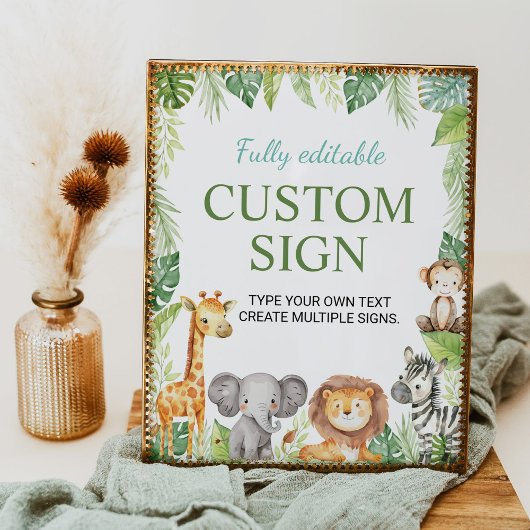 サファリ動物の誕生日パーティーテーブルの看板 ポスター