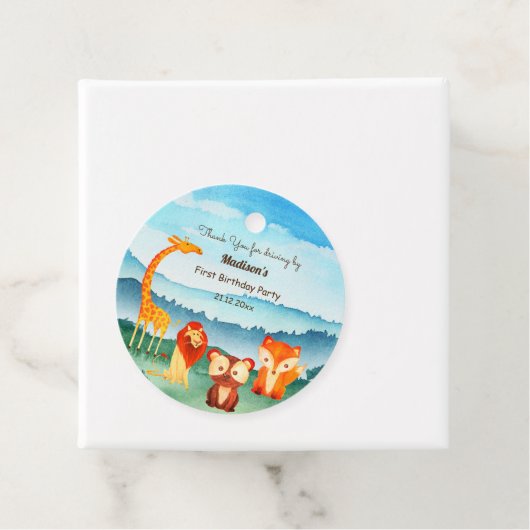 サファリ動物の誕生日パーティーブルー フェイバータグ (インサイチュ)