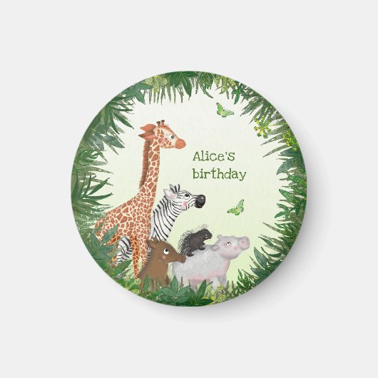 サファリ動物の誕生日パーティーマグネット マグネット (正面)