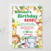 サファリ動物の誕生日パーティー 招待状 (正面)