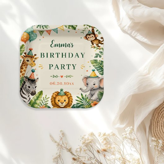 サファリ動物の誕生日 ペーパープレート