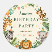 サファリ動物の誕生日 ラウンドシール (正面)