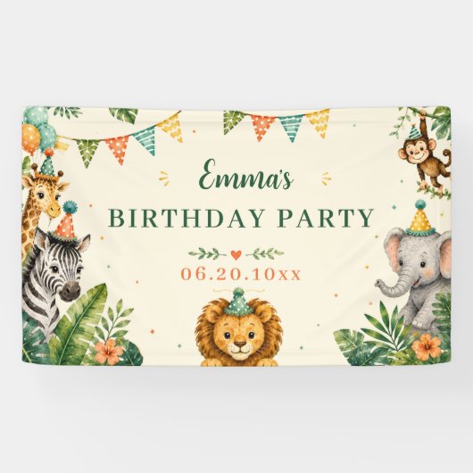 サファリ動物の誕生日 横断幕 (横)