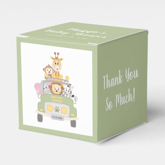 サファリ動物の赤ちゃんシャワーありがとう フェイバーボックス (正面サイド)