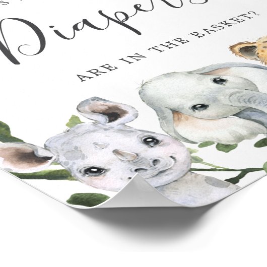 サファリ動物の赤ちゃんシャワーいくつオムツを推測 ポスター (角)