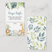 サファリ動物の赤ちゃんシャワーおむつラッフルカード エンクロージャーカード (正面/裏面)