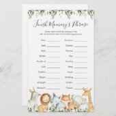 サファリ動物の赤ちゃんシャワーがママのフレーズを終える (正面/裏面)