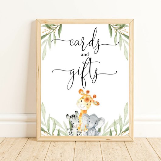サファリ動物の赤ちゃんシャワーのカードとギフト ポスター