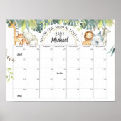 サファリ動物の赤ちゃんシャワーの期日の推測ゲーム ポスター (正面)