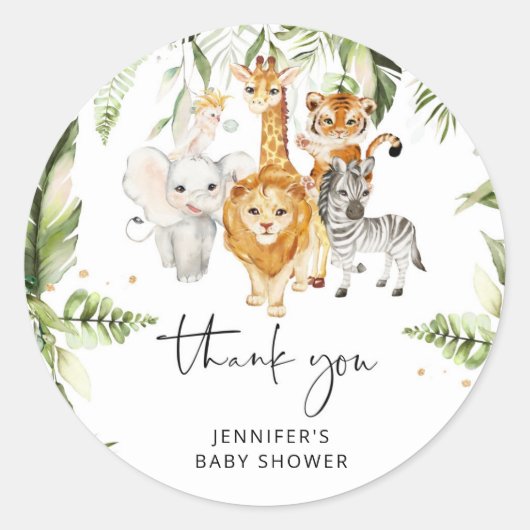 サファリ動物の赤ちゃんシャワークラシックラウンドシール ラウンドシール (正面)