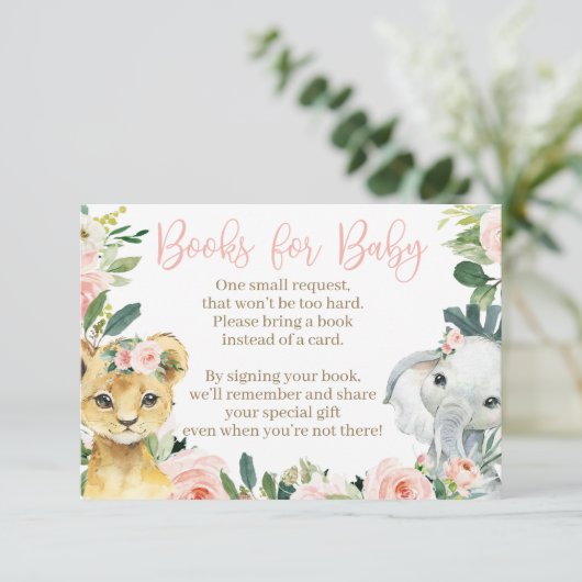 サファリ動物の赤ちゃんシャワーブックカードfor a girl エンクロージャーカード (スタンド正面)
