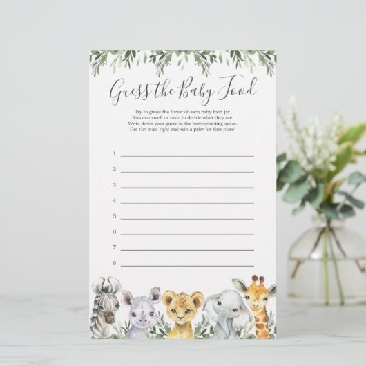 サファリ動物の赤ちゃんシャワーベビー食品を推測 (スタンド正面)