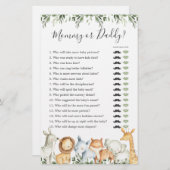 サファリ動物の赤ちゃんシャワーママまたはパパのゲーム (正面/裏面)