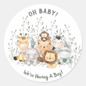 サファリ動物の赤ちゃんシャワー性別リビール ラウンドシール (正面)