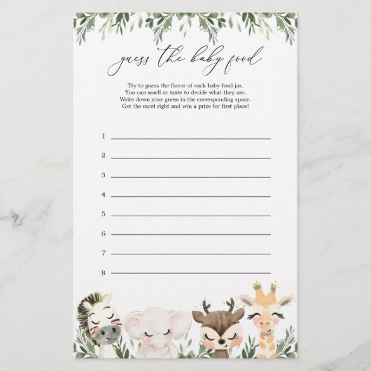 サファリ動物の赤ちゃんシャワー推測ベビー食品ゲーム (正面)