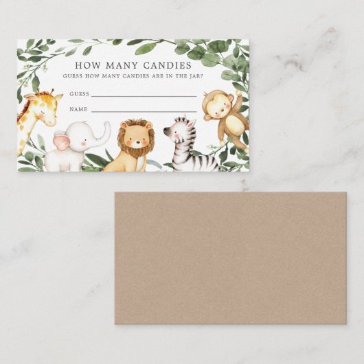 サファリ動物の赤ちゃんシャワー数を推測 エンクロージャーカード (正面/裏面)