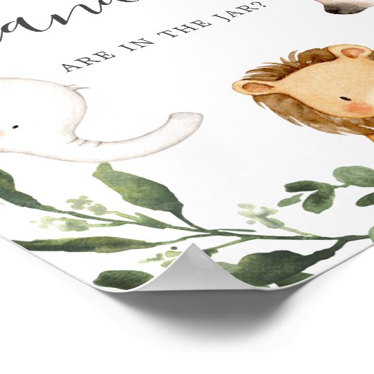 サファリ動物の赤ちゃんシャワー数を推測 ポスター (角)