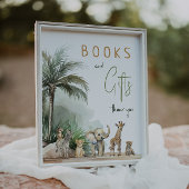 サファリ動物の赤ちゃんシャワー本とギフトサイン ポスター