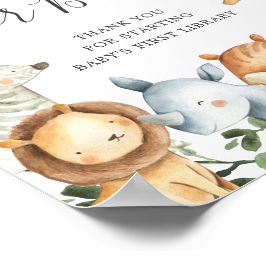 サファリ動物の赤ちゃんシャワー本ベビーサイン ポスター (角)