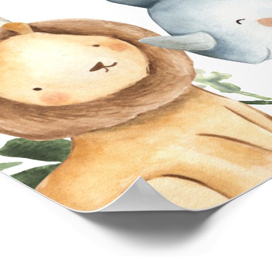 サファリ動物の赤ちゃんシャワー歓迎サイン ポスター (角)