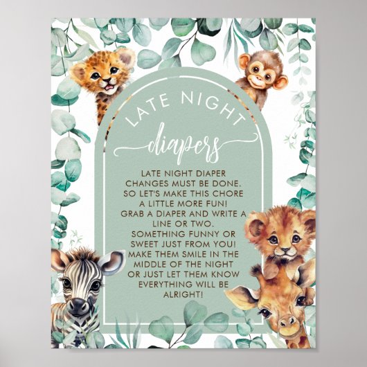 サファリ動物の赤ちゃんシャワー深夜おむつゲーム ポスター (正面)