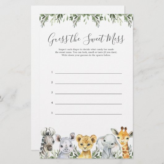 サファリ動物の赤ちゃんシャワー甘い混乱を推測 (正面/裏面)