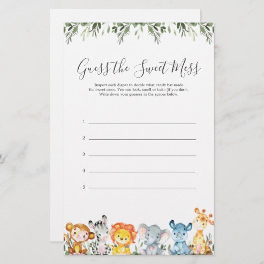 サファリ動物の赤ちゃんシャワー甘い混乱を推測 (正面/裏面)