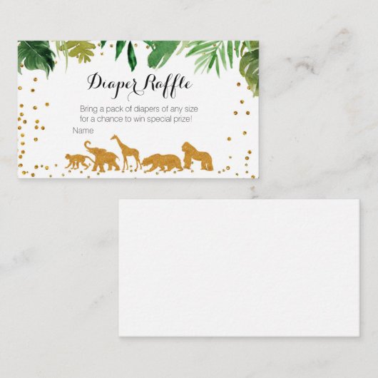 サファリ動物の赤ちゃんシャワー – おむつラッフルカード エンクロージャーカード (正面/裏面)