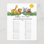 サファリ動物の赤ん坊の名前ベビーシャワーゲーム (正面)