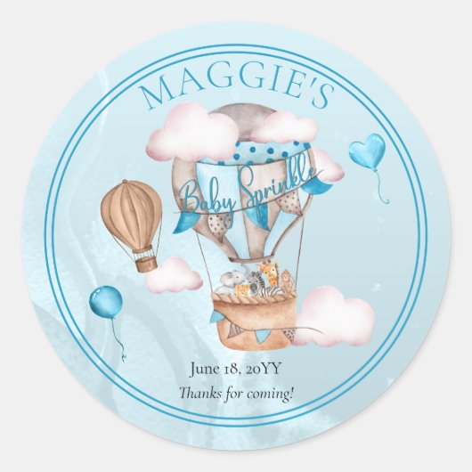 サファリ動物の風船ブルーボーイベビー散布 ラウンドシール (正面)