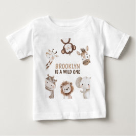 サファリ動物の1歳の誕生日 ベビーTシャツ