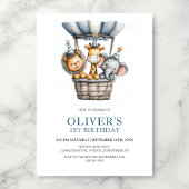 サファリ動物の1歳誕生日パーティー招待状 招待状