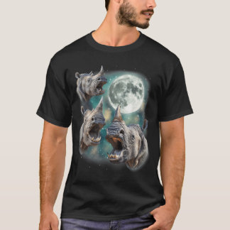 サファリ動物の3頭のサイ 三頭のサイの月 Tシャツ