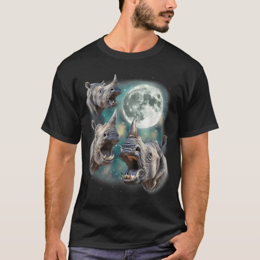 サファリ動物の3頭のサイ 三頭のサイの月 Tシャツ (正面)