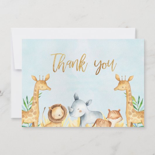 サファリ動物はベビーシャワーカード感謝していしています サンキューカード (裏面)