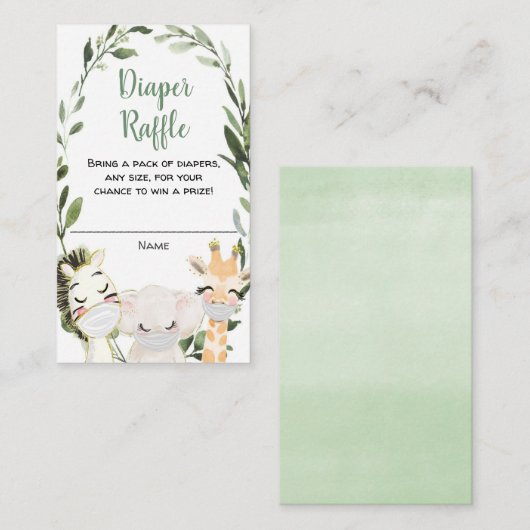 サファリ動物は緑のおむつのラッフルカードを覆い隠す エンクロージャーカード (正面/裏面)