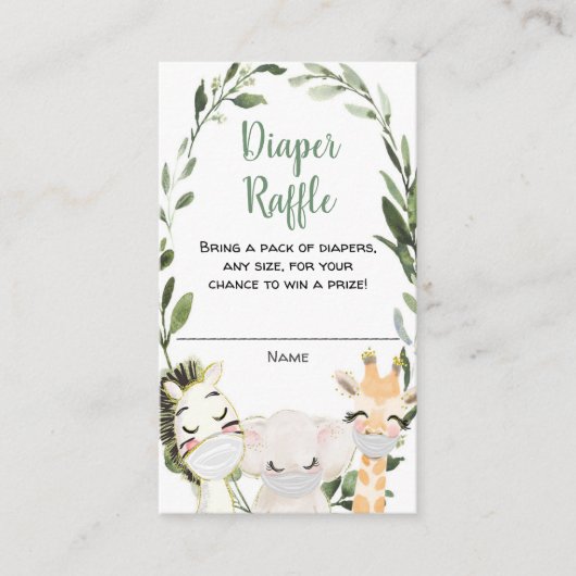 サファリ動物は緑のおむつのラッフルカードを覆い隠す エンクロージャーカード (正面)