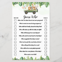 サファリ動物は誰が赤ちゃんシャワーゲームカード チラシ