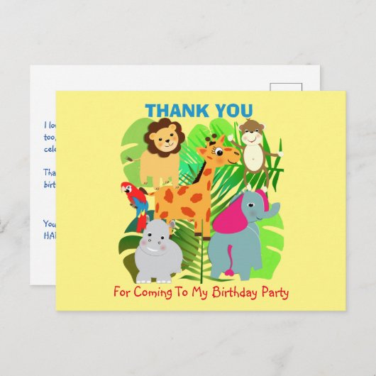 サファリ動物をテーマにした子どもたちありがとうポストカード ポストカード (正面/裏面)
