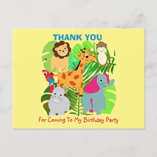 サファリ動物をテーマにした子どもたちありがとうポストカード ポストカード (正面)