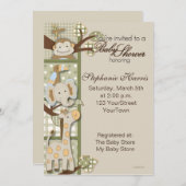 サファリ動物を使ったパッチワークプレイド 招待状 (正面/裏面)