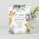 サファリ動物オベビー緑ジャングルベビーシャワー 招待状 (スタンド正面)