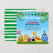 サファリ動物カラフルキッズ誕生日パーティー 招待状 (正面/裏面)