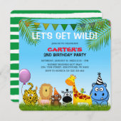 サファリ動物カラフル子供の誕生日パーティー 招待状 (正面/裏面)