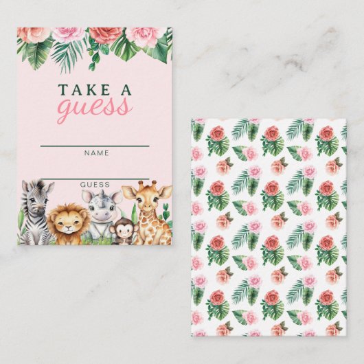 サファリ動物ガールベビーシャワーゲームカード – ジャングル エンクロージャーカード (正面/裏面)