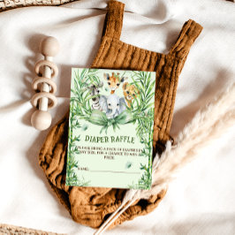 サファリ動物グリーンボウ赤ちゃんシャワーおむつラッフル エンクロージャーカード