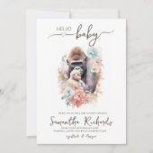 サファリ動物サルフローラママ赤ちゃんシャワー 招待状 (正面)