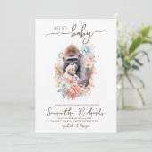 サファリ動物サルフローラママ赤ちゃんシャワー 招待状 (スタンド正面)